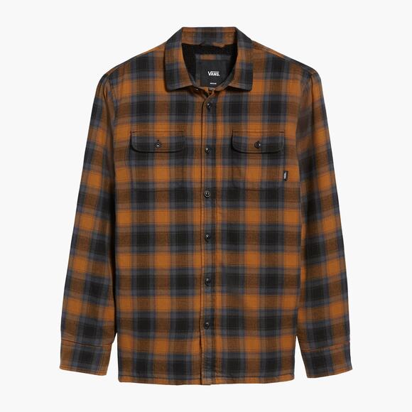 VANS "Loomis" Plaid Fleece Lined Flannel Shirt Jacket (Brown/Blue/Black | Med) - Picture 4 of 9